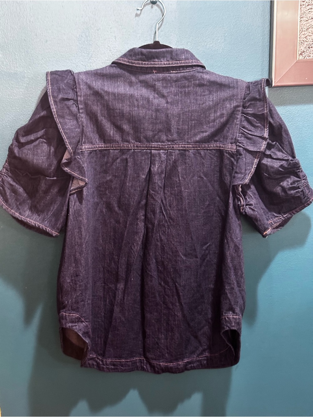 Anthropologie Pilcro Denim Ruffle Sleeve Button-Front Shirt - Picture 2 of 10